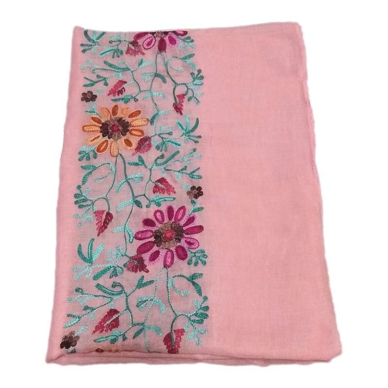 Embroidered Flower Scarf Cotton Women Long Wrap-Wine Red