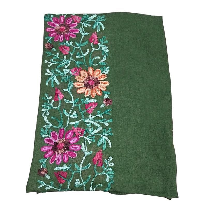 Embroidered Flower Scarf Cotton Women Long Wrap-Wine Red
