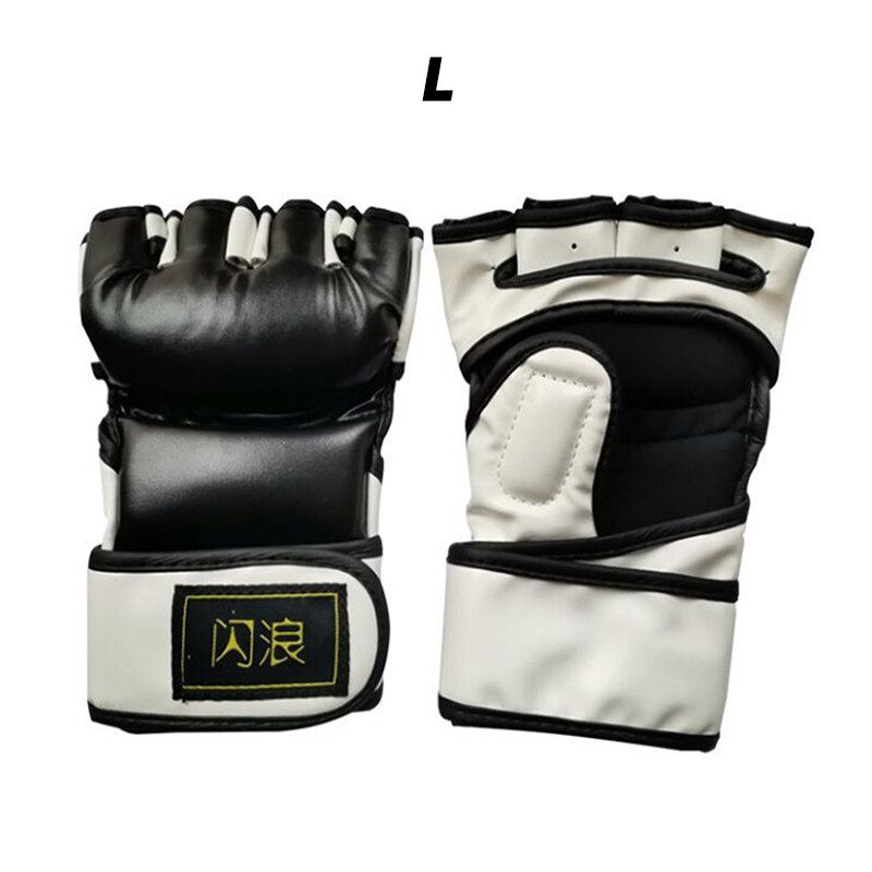 1 Pair PU Leather Fighting Taekwondo Sparring Grappling Boxing Training Shock Absorption / Slip / Protect Palm L/XL White+Black-L