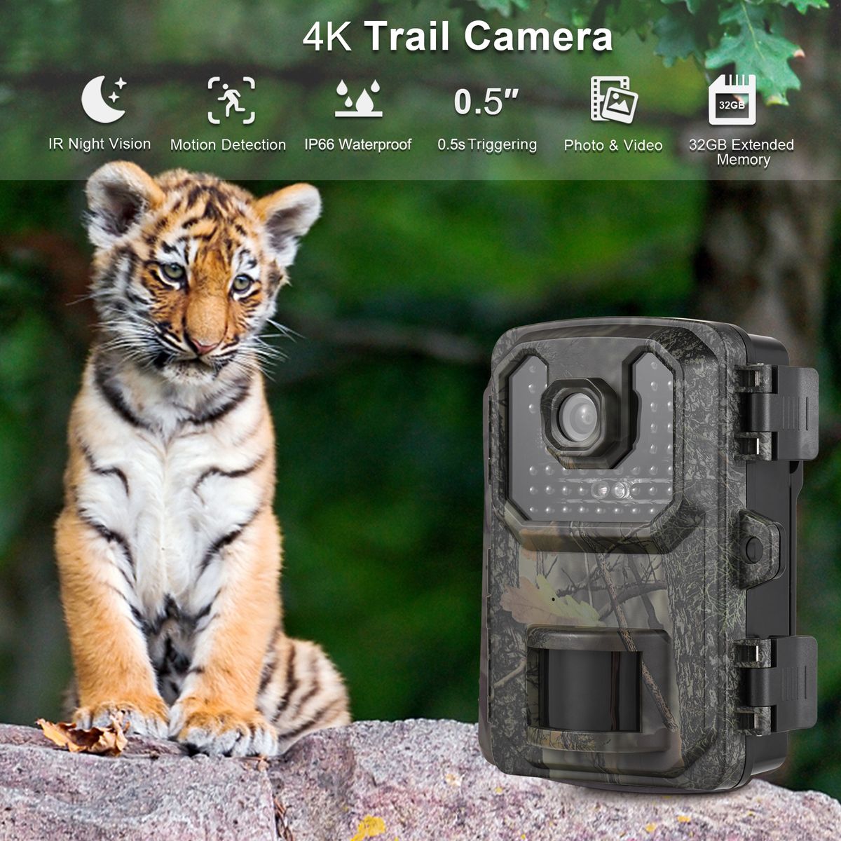 4K Trail Camera 16MP Wildlife Scouting Camera Tracking