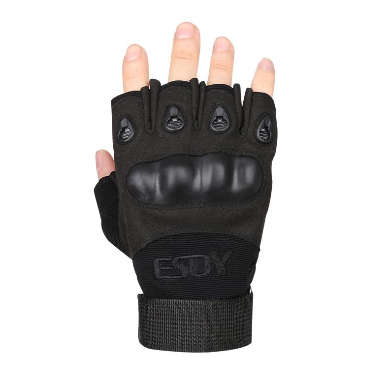 Tactical Gloves Military Army Airsoft Cycling Gloves Outdoor Sports Shooting Camping Hiking Knuckle Half Finger Gloves- Black