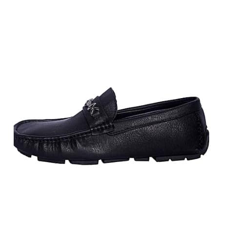 Men's Textured Loafers With Insignia - Black + Free Gifts