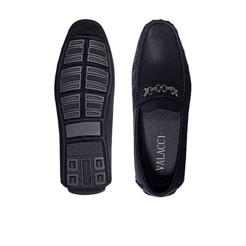 Men's Textured Loafers With Insignia - Black + Free Gifts