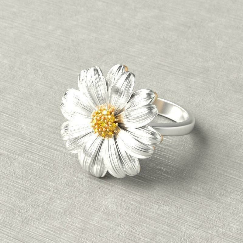 Trendy Chrysanthemum Small Daisy Flower Women Rings Wild