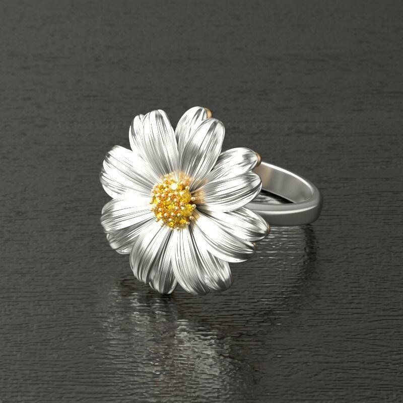 Trendy Chrysanthemum Small Daisy Flower Women Rings Wild