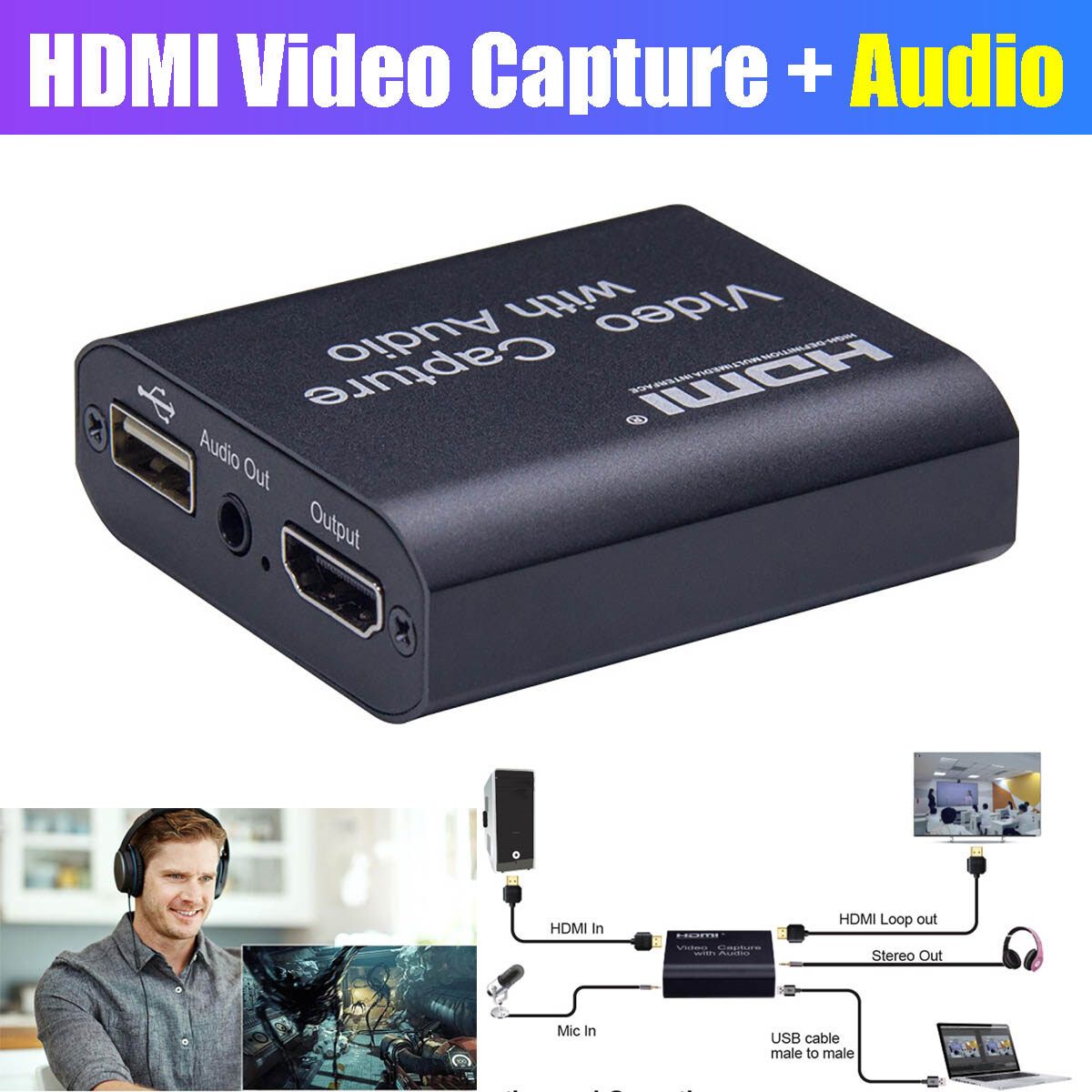 HDMI Video Capture Card Screen Record 1080P 4K Game Video Capture 4G RAM L-