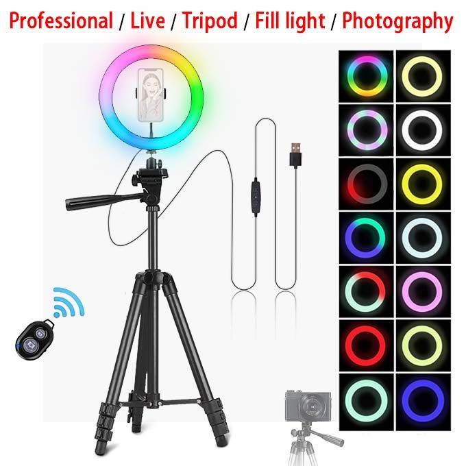 10inch RGB Ring Light Atmosphere Light Camera Tripod Mobile Phone Holder Studio Live Portable