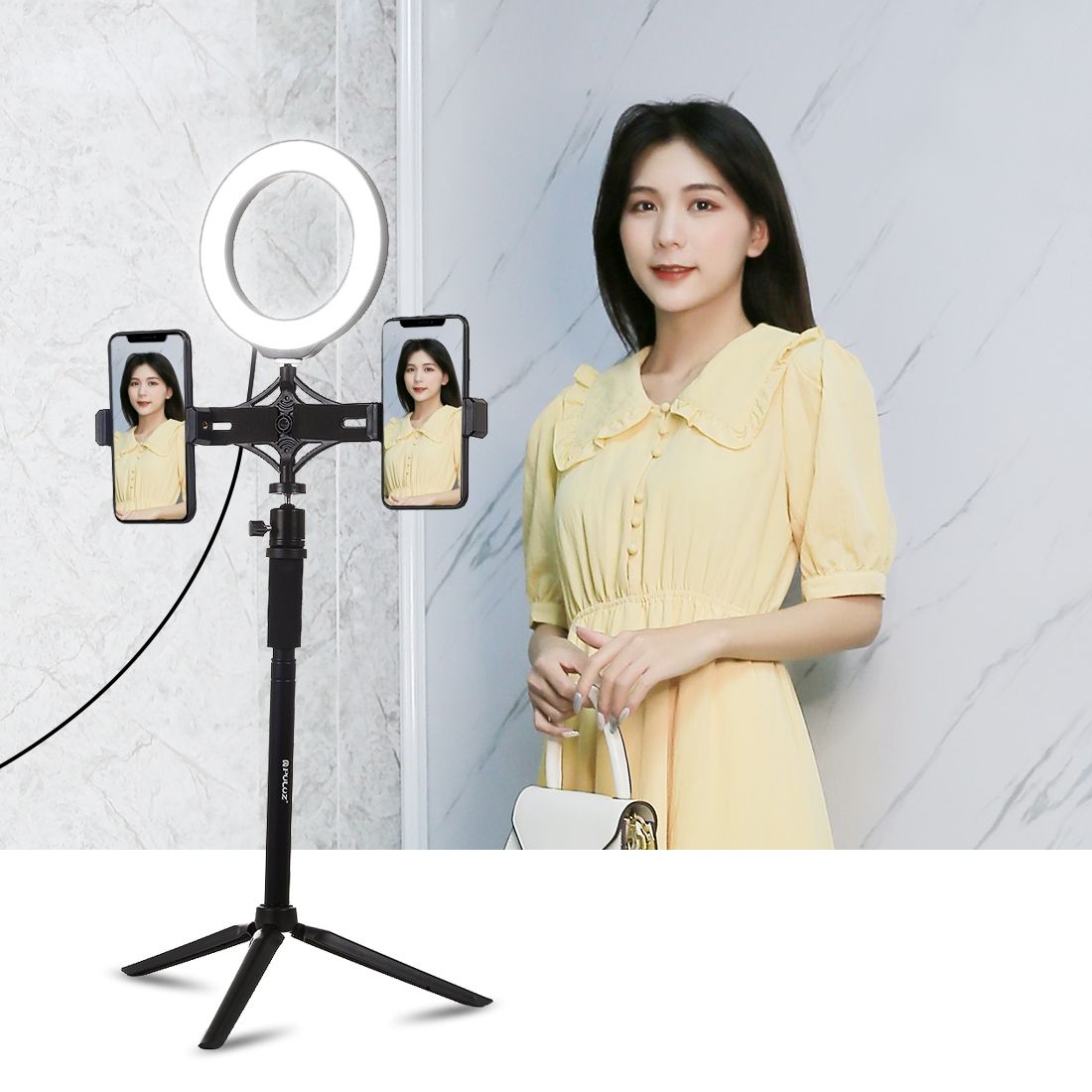 PULUZ  Handheld Adjustable Aluminum Alloy Tripod Mount Monopod Extension Central Shaft Rod