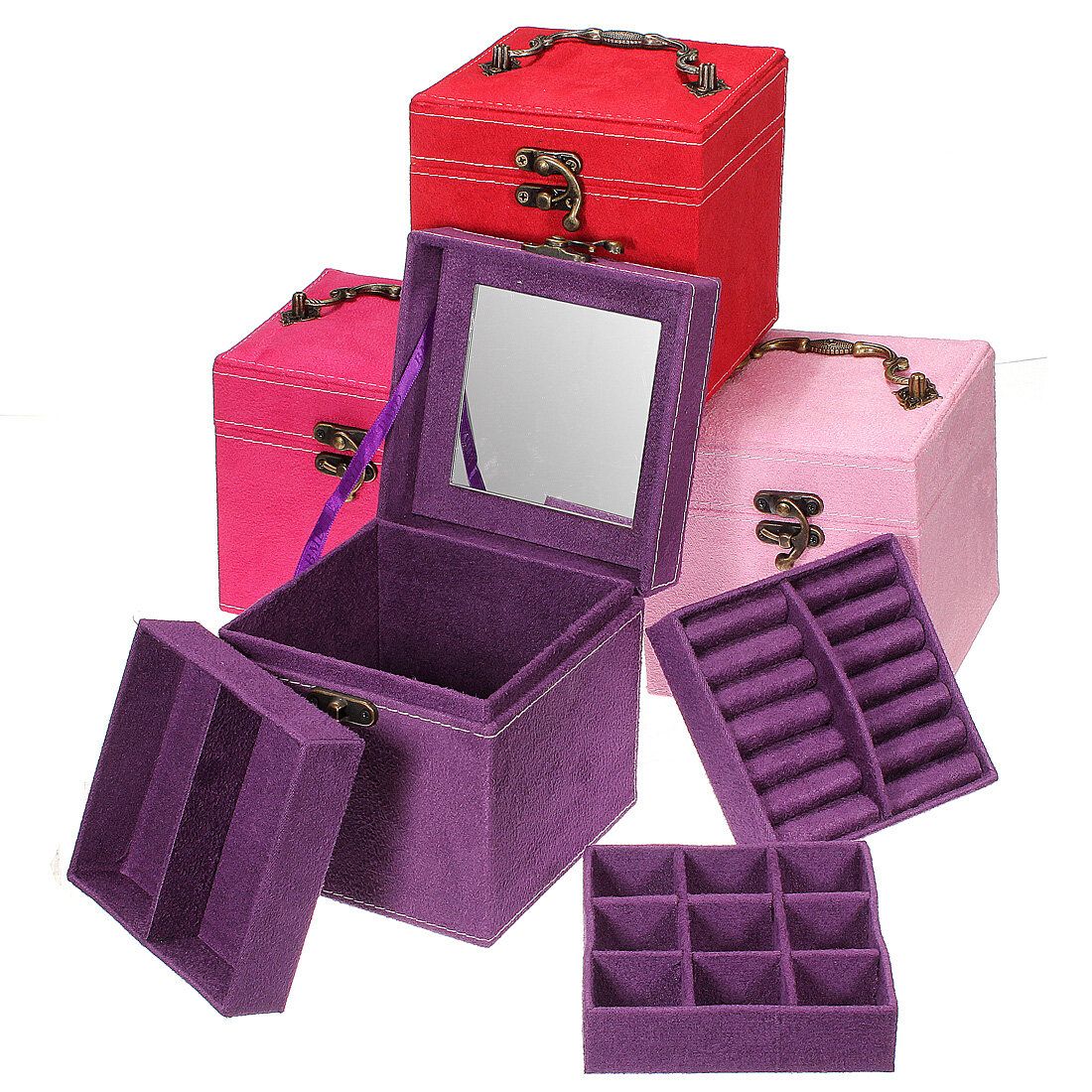Carrying Jewelry Cosmetic Display Storage Case With Mirror