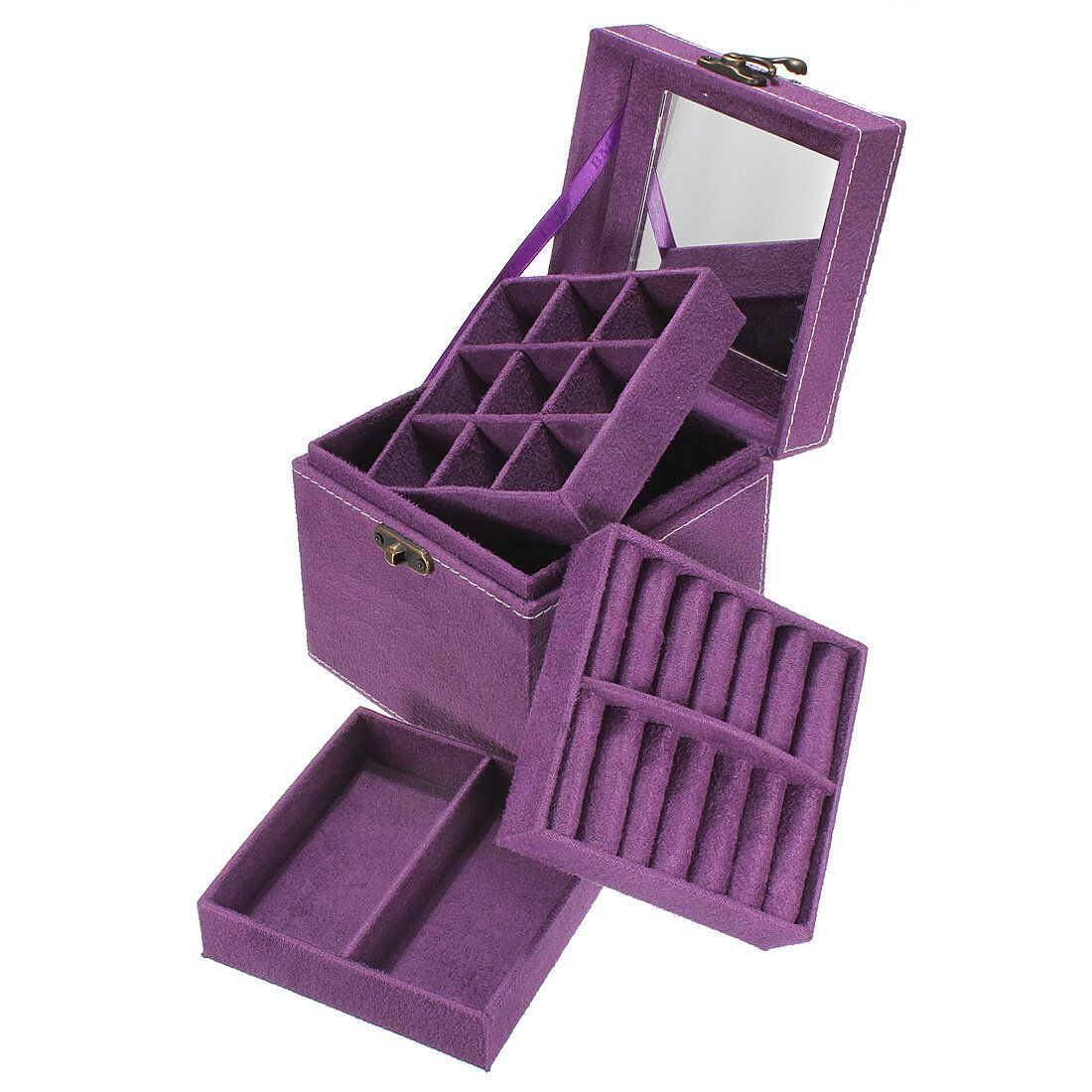 Carrying Jewelry Cosmetic Display Storage Case With Mirror
