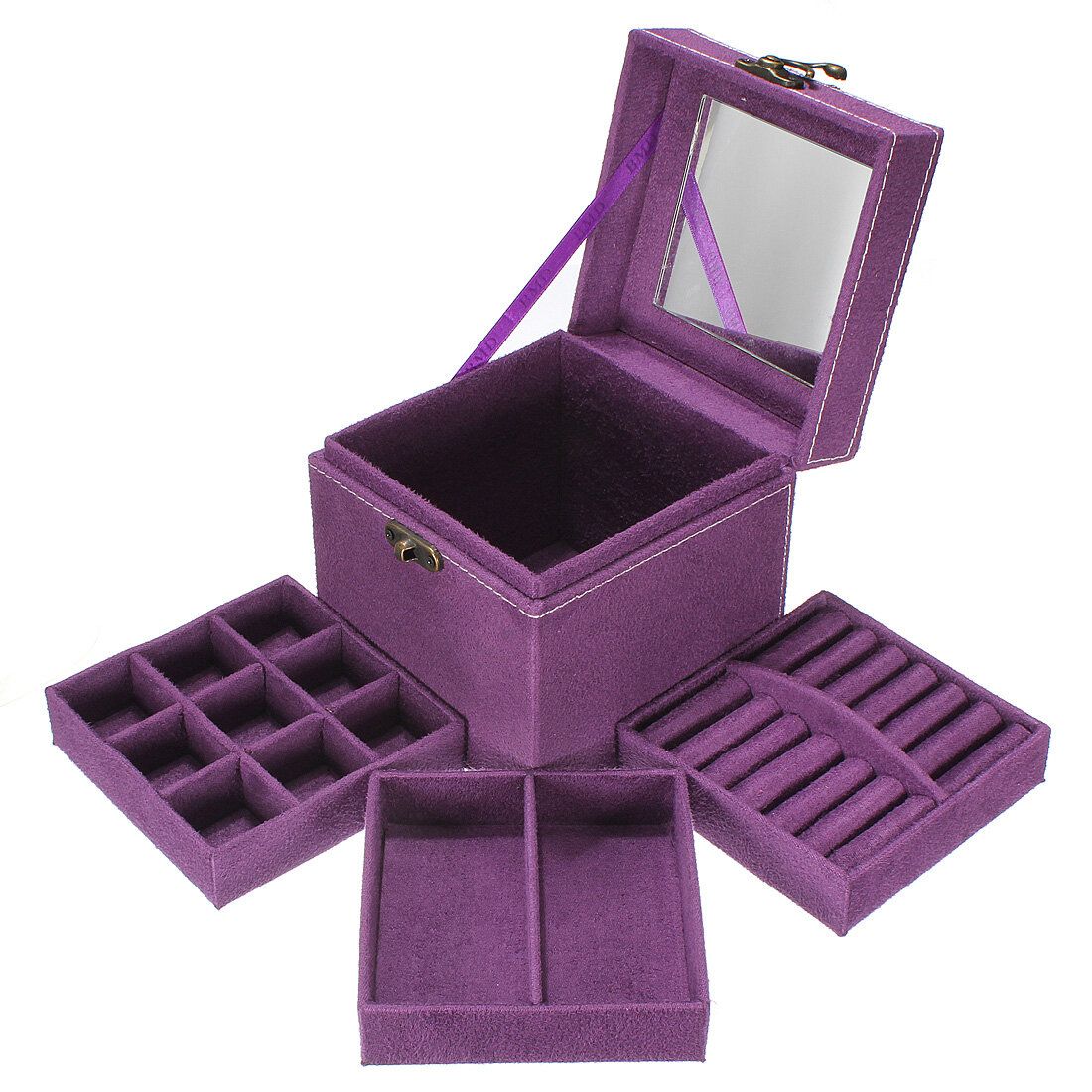 Carrying Jewelry Cosmetic Display Storage Case With Mirror