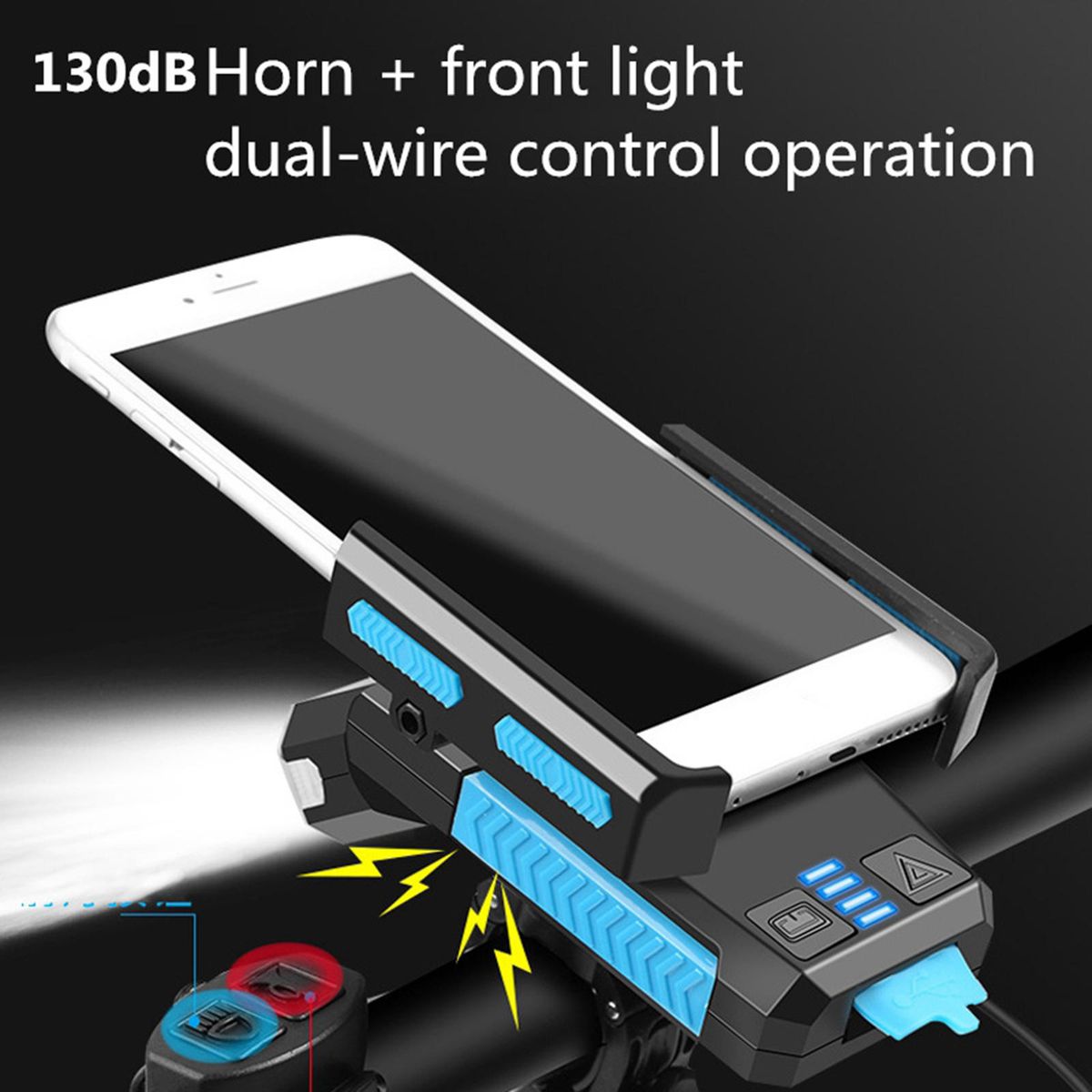 5 In 1 Bicycle Light Bicycle Phone Mount Bicycle Black Blue 2000mA
