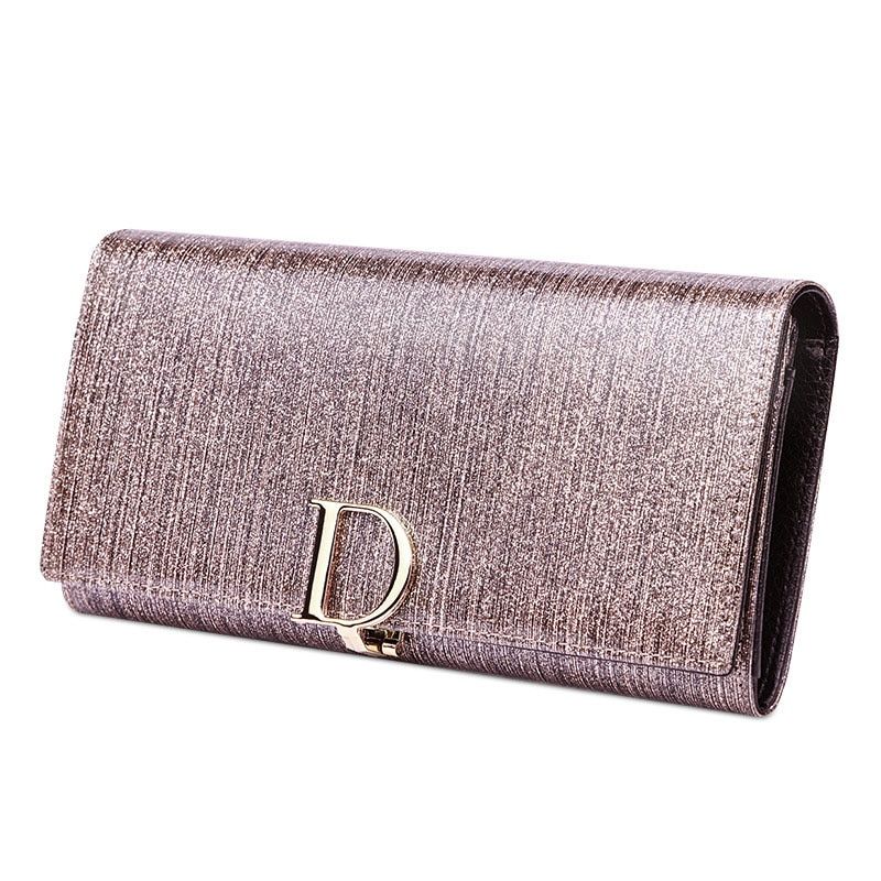 Wallet Women  Leather Long 3 Fold Cellphone Purse Female Clutch Ladies Wallets Cow Leather Big Capacity Coin Money Bag-Light Gold