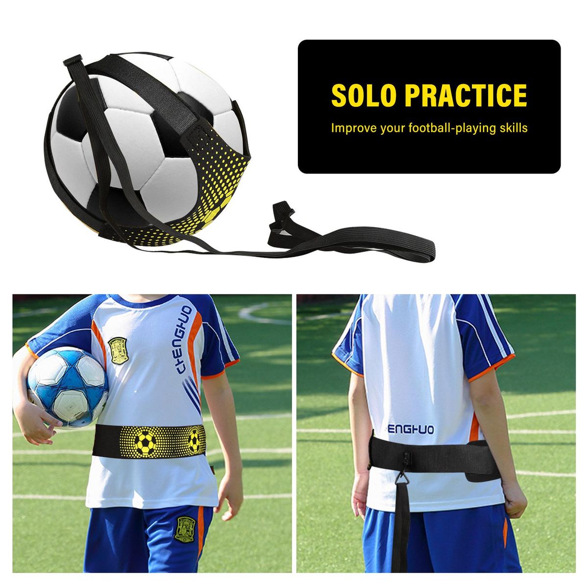 Football Trainer Solo Practice Training Strap Adjustable Throw Kick Volleyball Rugby Training Strap Skill Improving