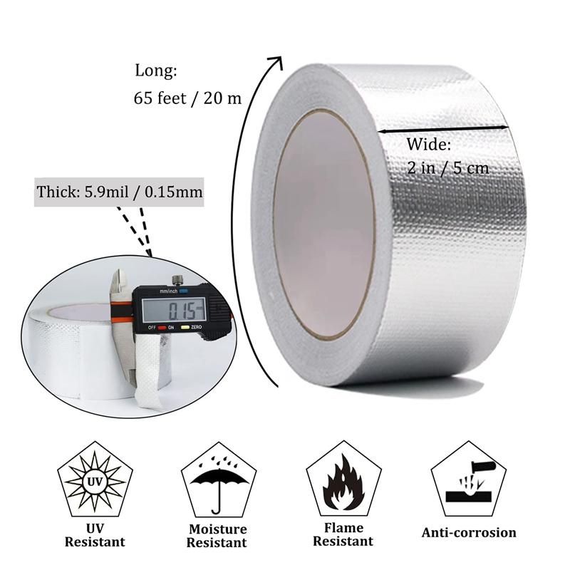 Glass Fiber Cloth Aluminum Foil Tape 59Mil Thick High Temperature Insulation Adhesive Metal Duct Tape1 Pack