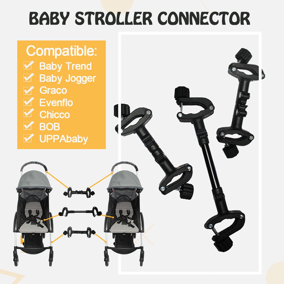 3Pcs Univesal Baby Stroller Connectors Twins Double Seat Pushchair Stroller Pad