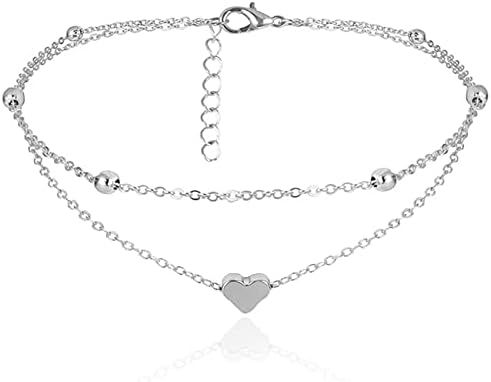 Women Two Layer Leg Chain Love Heart Anklet Bracelet Jewelry
