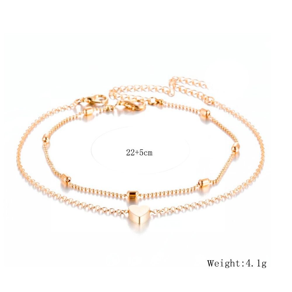 New Fashion Oval Bead Chain Big Heart Alloy Ladies Beach Anklet-Gold