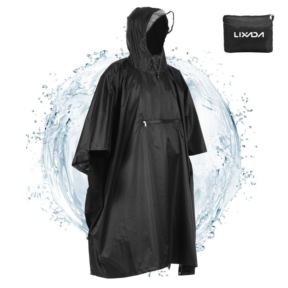 Lixada Hooded Rain Poncho Waterproof Raincoat Jacket Cycling Rain Cover for Outdoor Camping Hiking Fishing