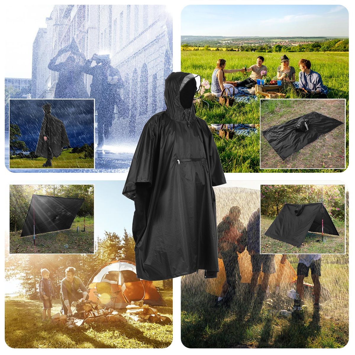 Lixada Hooded Rain Poncho Waterproof Raincoat Jacket Cycling Rain Cover for Outdoor Camping Hiking Fishing