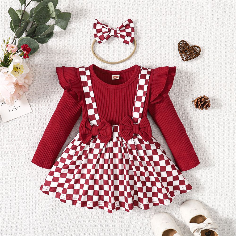 0-24 Months Newborn Baby Girl Ribbed Red Bodysuit+ Headwear