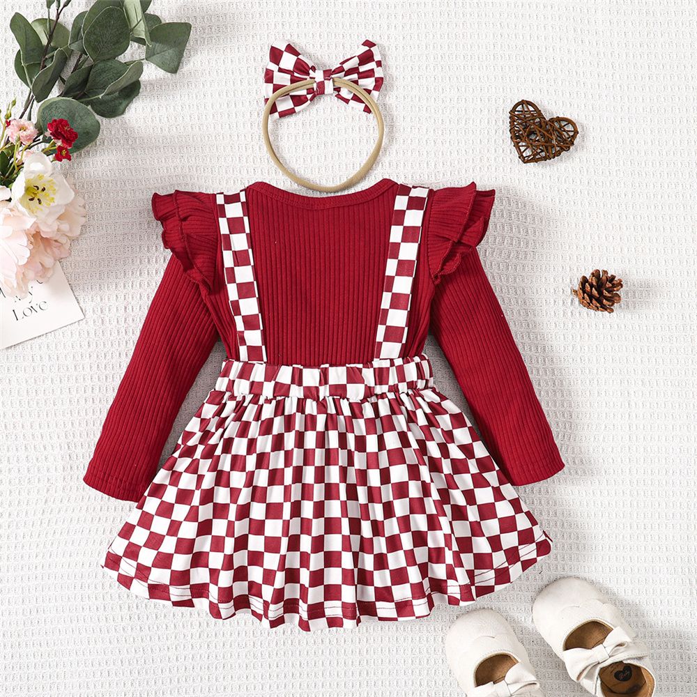 0-24 Months Newborn Baby Girl Ribbed Red Bodysuit+ Headwear