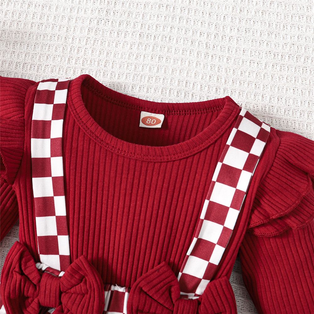 0-24 Months Newborn Baby Girl Ribbed Red Bodysuit+ Headwear