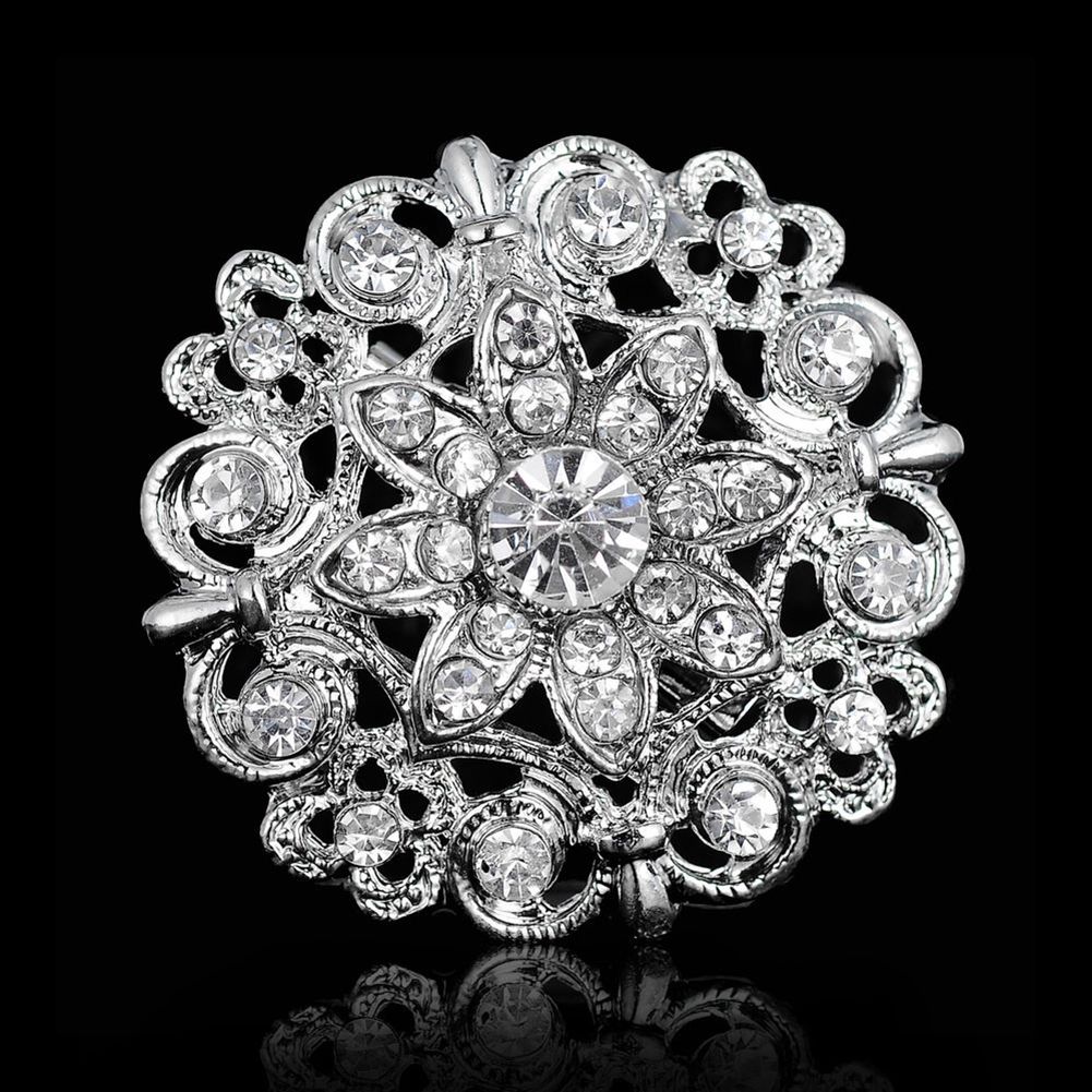 Flower Hollow Ladies Rhinestone Broach Brooch Pin Bouquet-