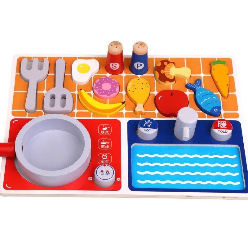 Kids Pretend Chef Game Toy Wooden Cosplay Simulation Flat Kitchen Accessories Tools Children Puzzle Early Education Toys TY0417