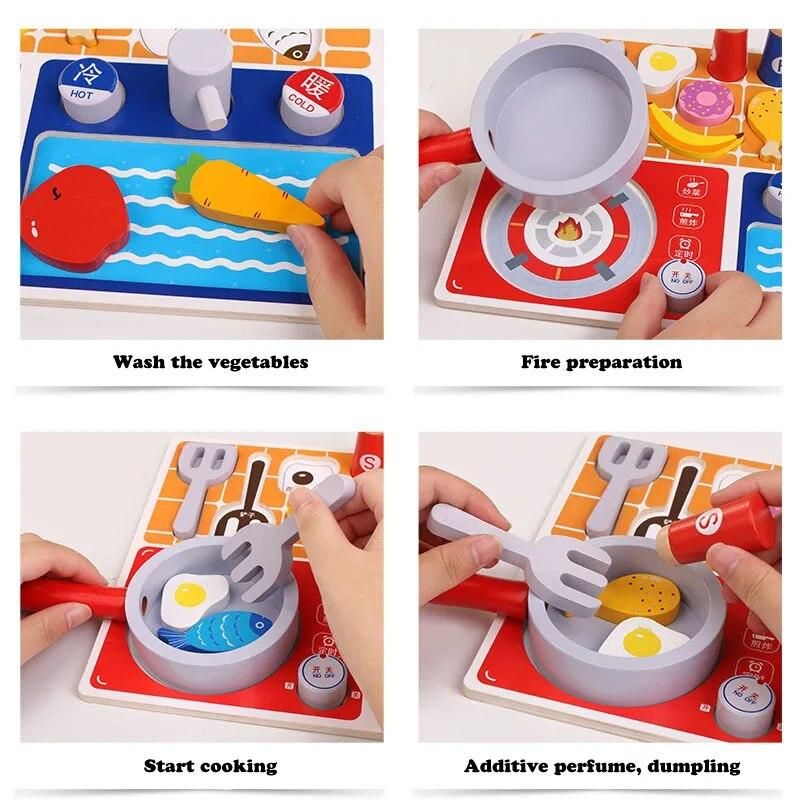 Kids Pretend Chef Game Toy Wooden Cosplay Simulation Flat Kitchen Accessories Tools Children Puzzle Early Education Toys TY0417
