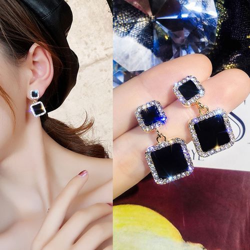 Black Square Geometric Earrings For Women