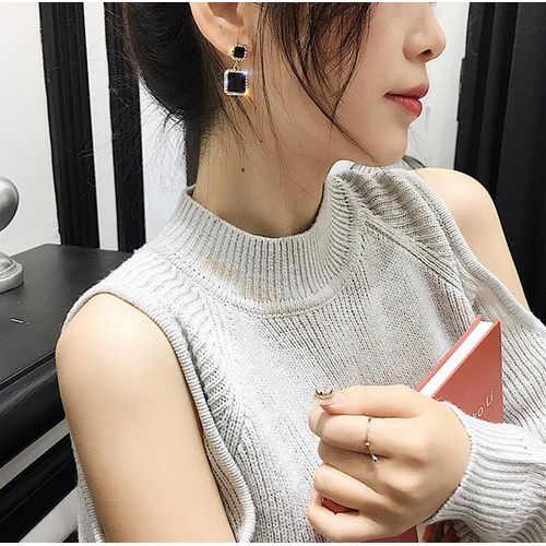 Black Square Geometric Earrings For Women