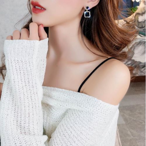 Black Square Geometric Earrings For Women