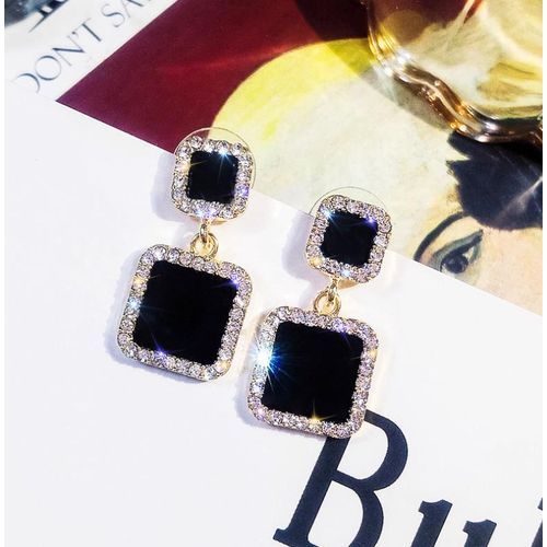 Black Square Geometric Earrings For Women