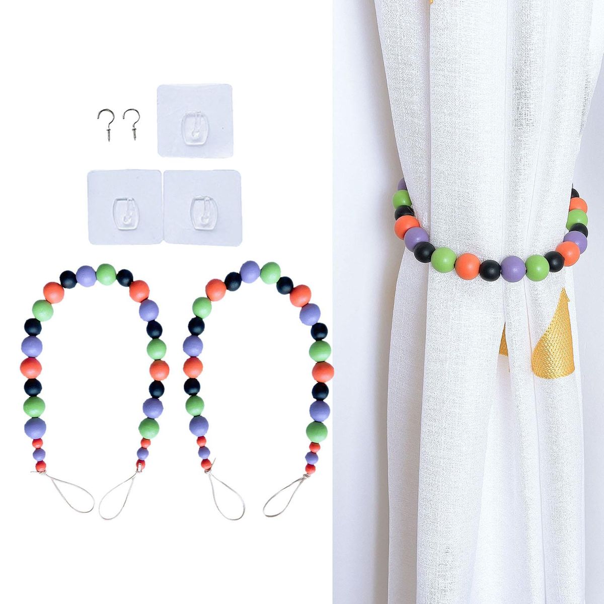 Boho Wooden Bead Curtain Tie Back Home Office Decoration Colorful 1