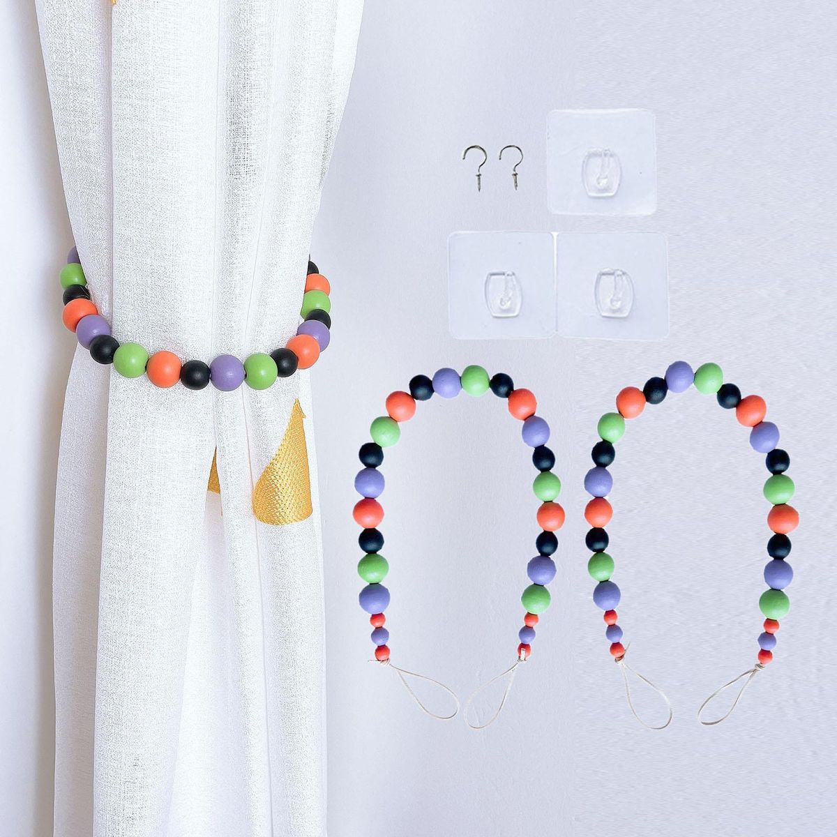 Boho Wooden Bead Curtain Tie Back Home Office Decoration Colorful 1