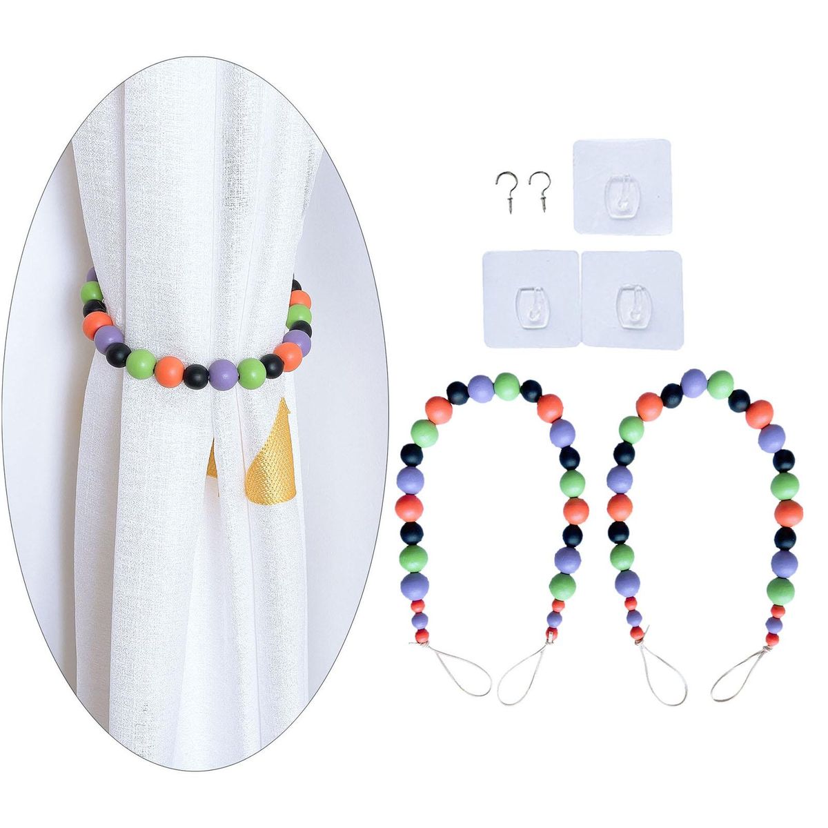 Boho Wooden Bead Curtain Tie Back Home Office Decoration Colorful 1