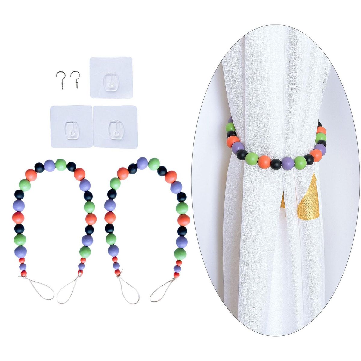 Boho Wooden Bead Curtain Tie Back Home Office Decoration Colorful 1