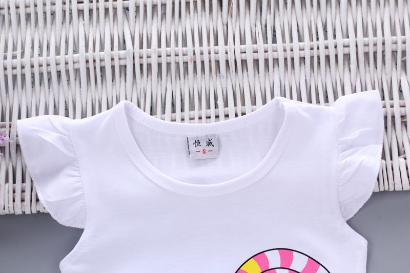 Girls Lollipop Flying Sleeve + Short Cotton Suit - White