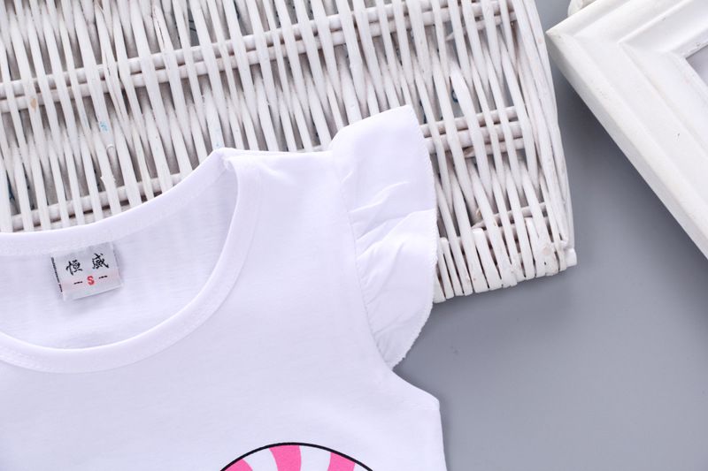 Girls Lollipop Flying Sleeve + Short Cotton Suit - White