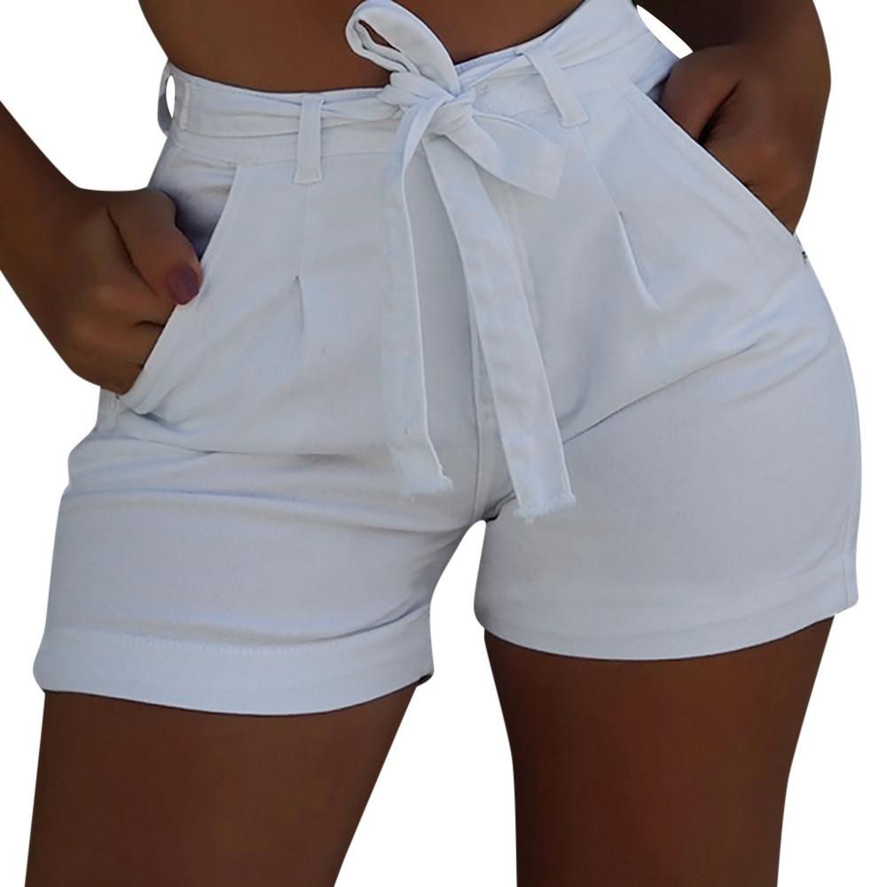(Dark Blue)Women's Shorts Denim Belt Pocket Ladies Shorts Solid Color Casual Fashion Cloth Female Summer Denim Shorts New Arrivals#G7 DOU