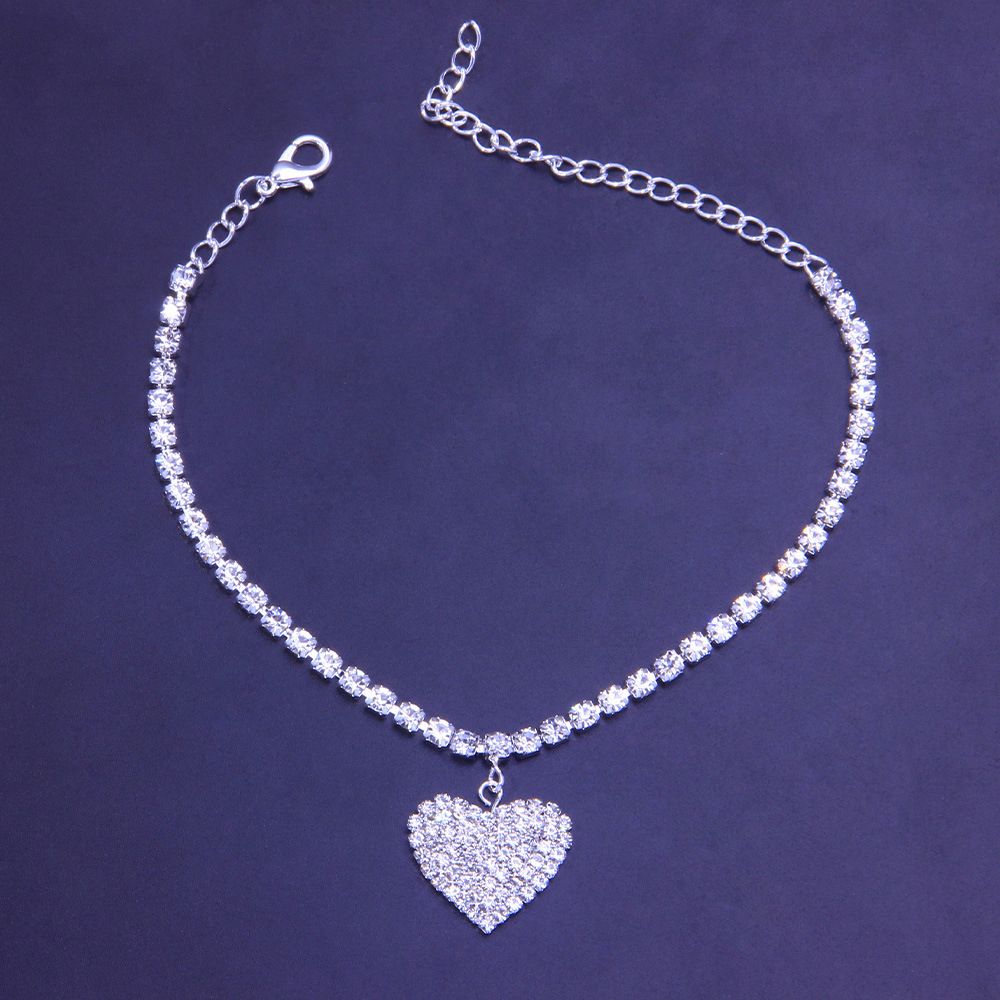 Heart Anklets Women Beach Barefoot Jewelry Non Fade Adjustable Pendant Silver