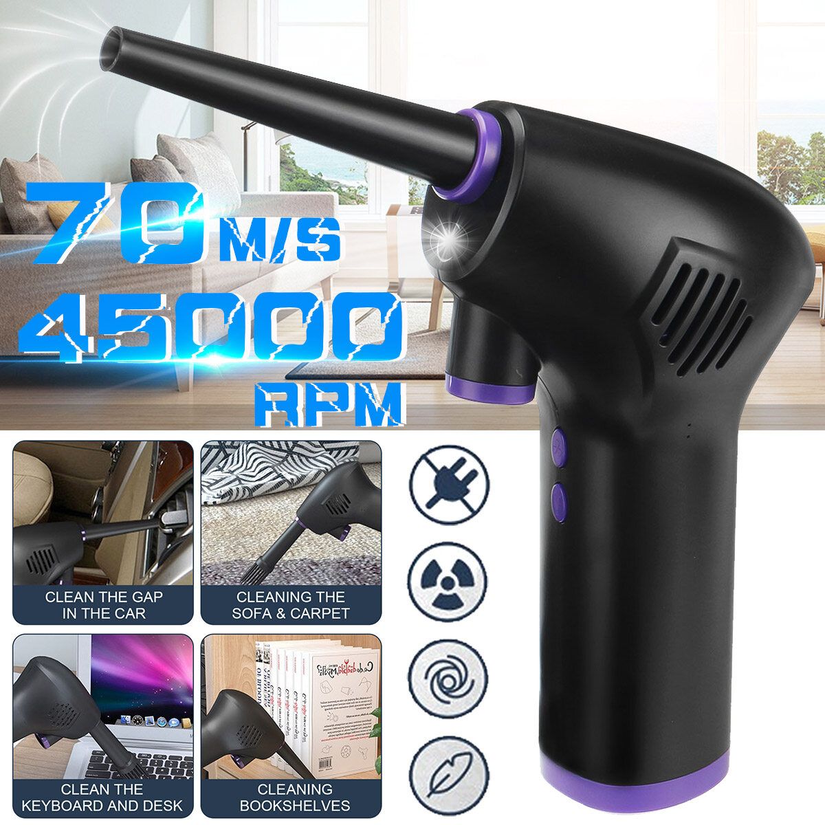 60W Computer Cleaning Cordless Air Duster ,Replaces Compressed Spray Gas Cans Rechargeable Cleaner Blower 6000Mah