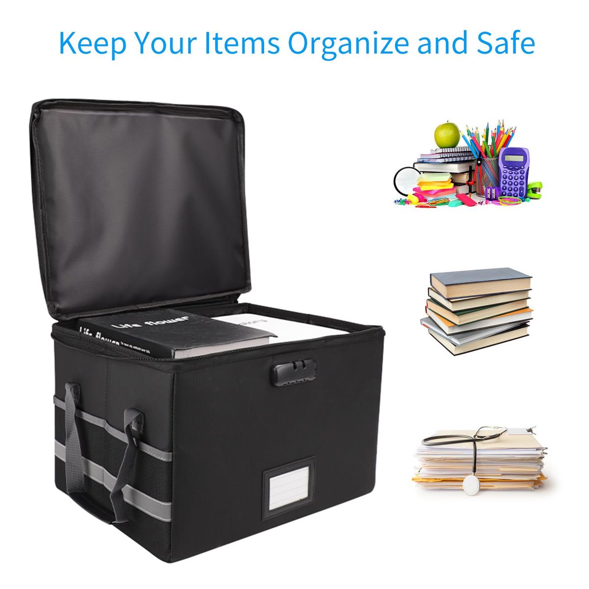 Fireproof Document Bag Fireproof Waterproof Storage Box with Lock Suitable for Hanging Letter/Legal Folder Magazine Files Book Portable Home Office Car Safe Box