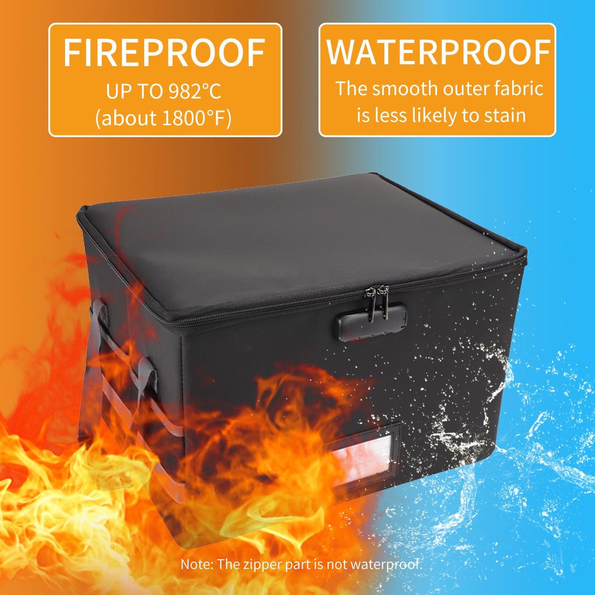 Fireproof Document Bag Fireproof Waterproof Storage Box with Lock Suitable for Hanging Letter/Legal Folder Magazine Files Book Portable Home Office Car Safe Box