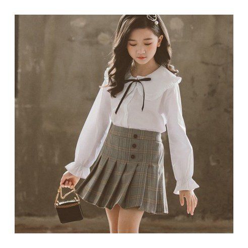 Big Collar Blouse Pleated Skirt Set School Uniform For Kids