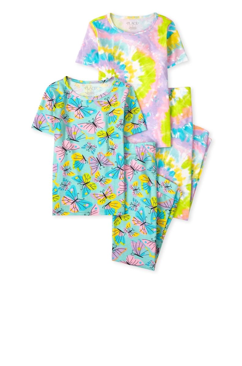 Girls Butterfly Tie Dye Snug Fit Cotton Pyjamas Sleepwear- 2 In 1