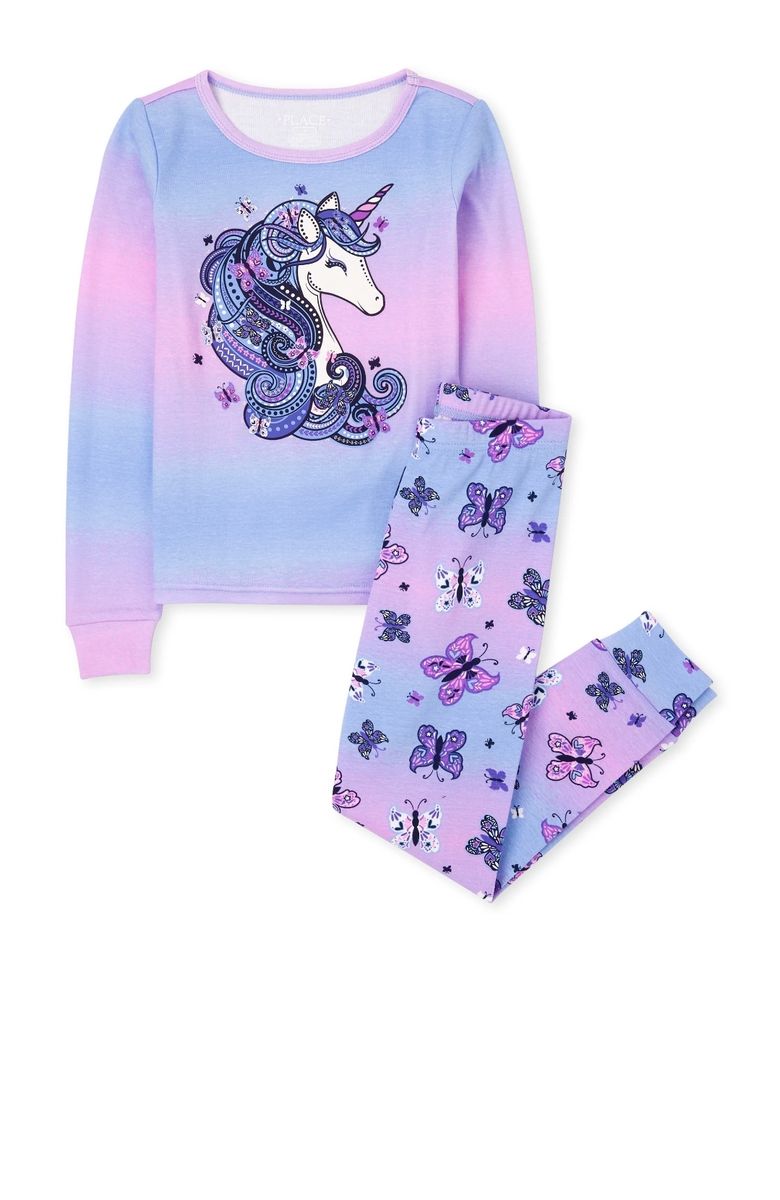 Girls Unicorn Hair Snug Fit Cotton Pyjamas Sleepwear- Lilac Violet