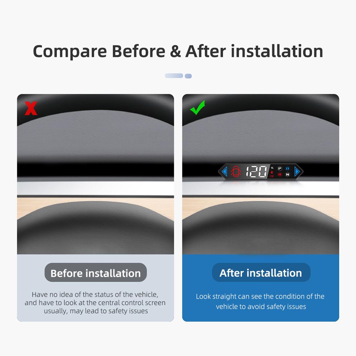 Heads up Display Replacement for Tesla Model 3/Y 2019-2023 Display Speed Gear Turn Signal Battery Door Seat Belt Remaining