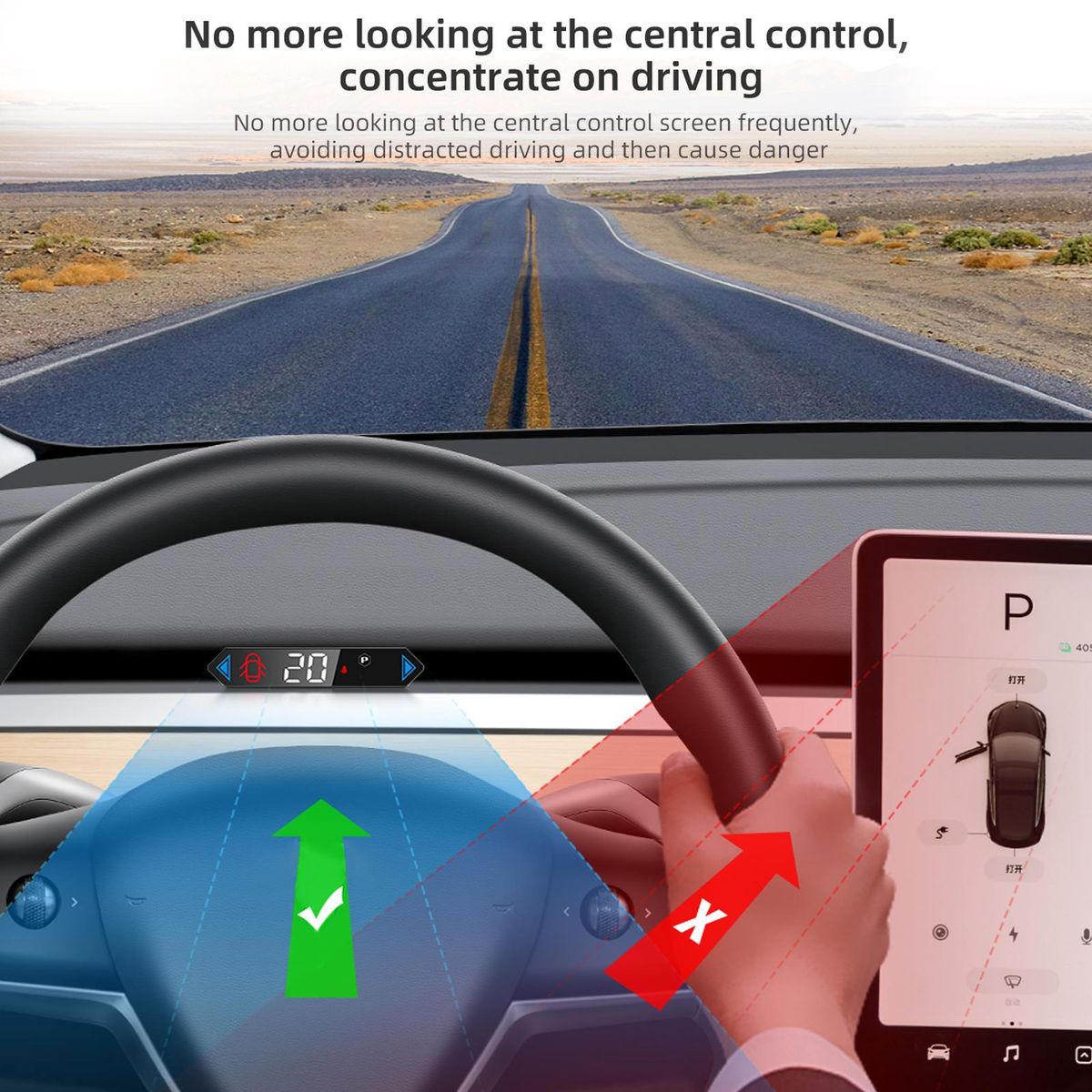 Heads up Display Replacement for Tesla Model 3/Y 2019-2023 Display Speed Gear Turn Signal Battery Door Seat Belt Remaining